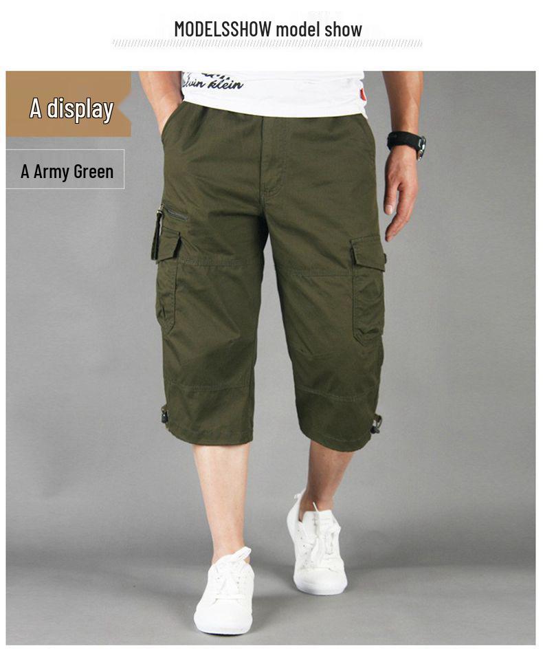 Men's Multi-Pocket Loose Fit Cropped Overalls - Mid-Length Lightweight Outdoor Casual Shorts