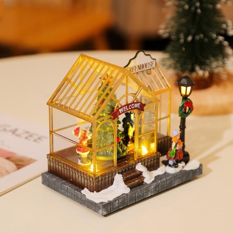Lighted Christmas Decor LED Music House Christmas Ornament forXmas Desk Decoration Kids Gift