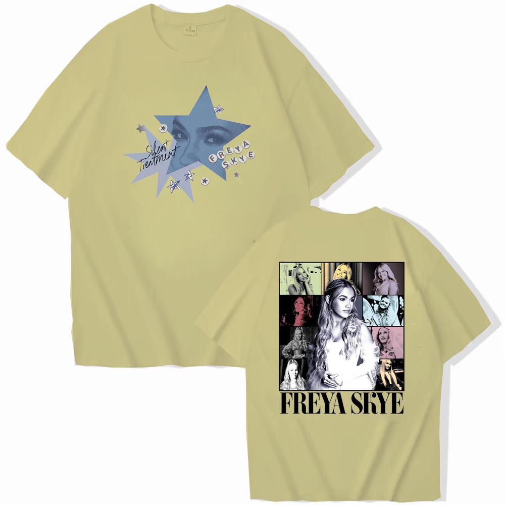 T-shirt Top Manica Corta Stampa Fronte/Retro Freya Skye Music Tour in Seta di Latte (Dimensioni europee)
