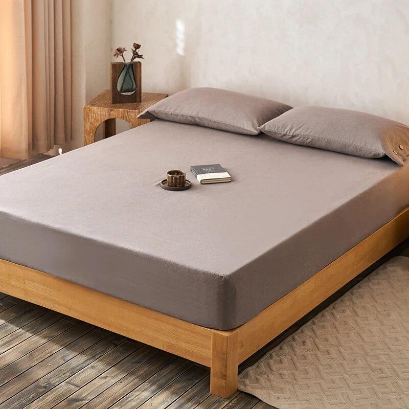 Class A Cotton Yarn-dyed Fitted Sheet, Washed Cotton Bedspread, Solid Color Mattress Protective Cover, 90x200/150x200 Bedspread