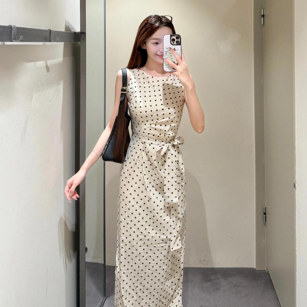 Französisches gepunktetes ärmelloses Kleid Damen Sommer Temperament schmale Taille kleine Hüfte Wickelrock mittel und lang
