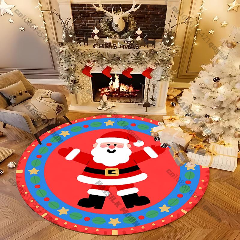 Christmas Round Carpet Rug for Home Living Room Bedroom Atmosphere Decoration Easy To Care All Seasons Mat Home Decor Kids Gifts