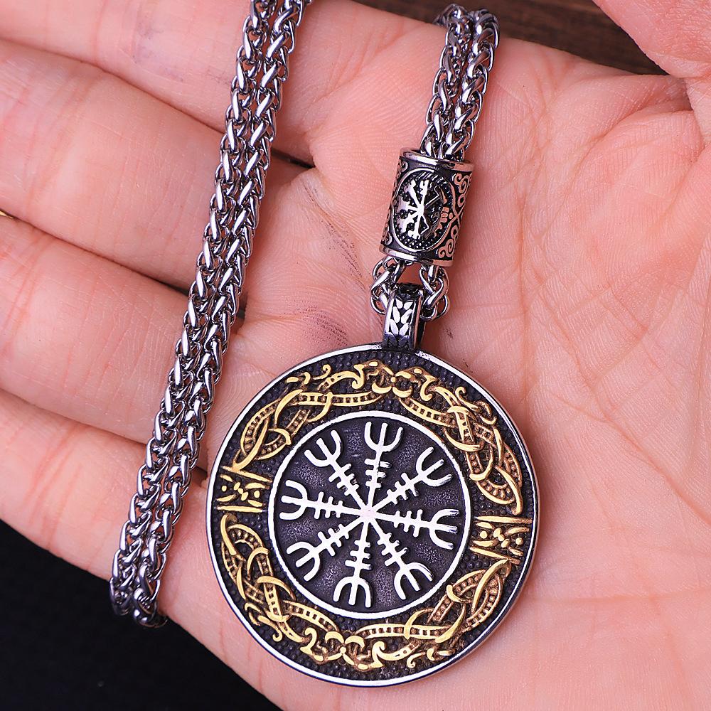 316L Stainless Steel Nordic Viking Vegvisir Necklace Pendant for Men Vintage Odin Compass Necklace Amulet Jewelry
