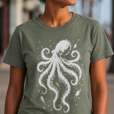 Vintage Oktopus T-Shirt, Distressed Kopffüßer Grafik-T-Shirt, Nautisches Meeresleben Shirt