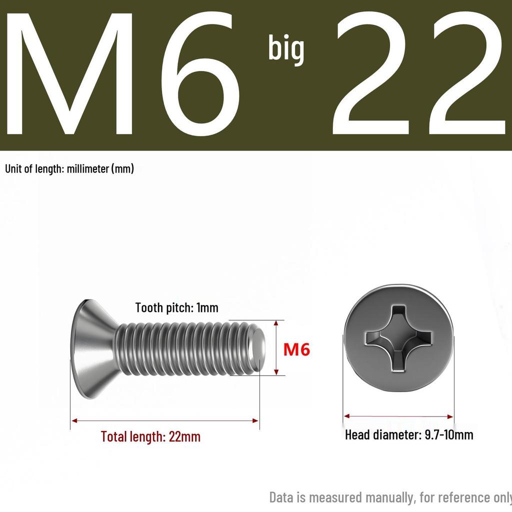 201 Stainless Steel Countersunk Phillips Head Screw: Flat Head Bolt M2-M8