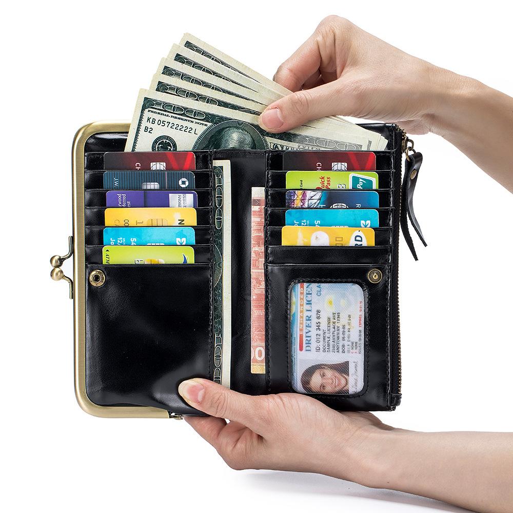 New Japanese-style multi-functional long hand wallet women's soft leather change bag mouth gold bag wallet large capacity
