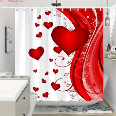 1pc Heart Shaped Valentine S Day Shower Curtain   -   With Hooks Waterproof Mildew Proof Easy Install Washable