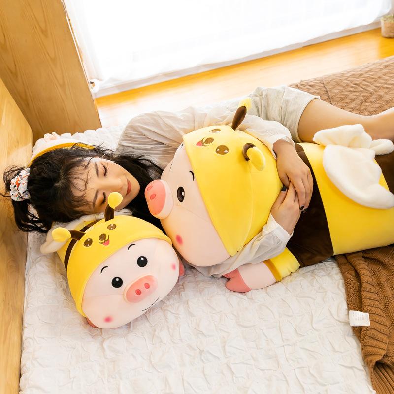 New Cute Bee Pig Doll Long Pillow Doll Doll Sofa Cushion Gift Video Game City Gift
