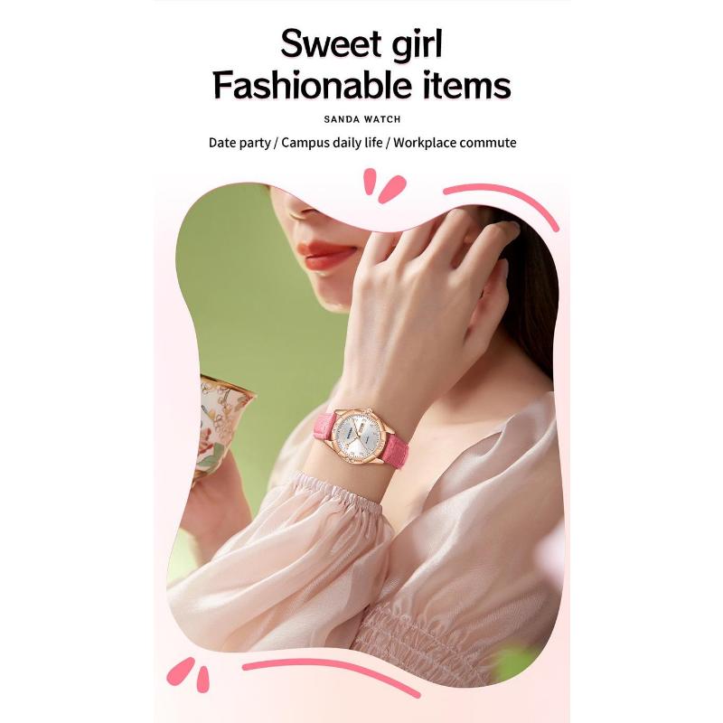 SANDA Womens Watch Original Elegant Simple Quartz Wristwatch Waterproof Luminous Leather Strap Ladies Watches Women's Gift