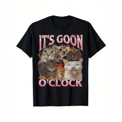 Women's "It's Goon O'Clock" Laughing Cat Meme T-Shirt – 100% Cotton, Round Neck, Short Sleeve,Humorous Tshirt Bold Text Style