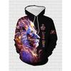 Men'S Casual Outfit Featuring a 3D Printed Lion Flame Galaxy Hoodie And Sweatpants, Perfect for Street Style in Winter And Fall