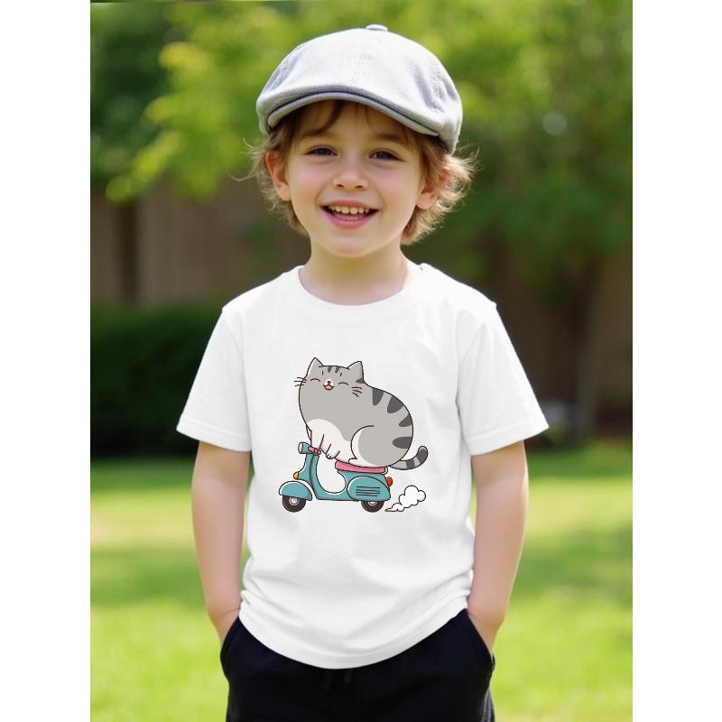 European Sizes Peng Xu Photo Neutral Cat Cotton Short-sleeved T-shirt American Fashion Cute Printed Boys' Bottoming Shirt