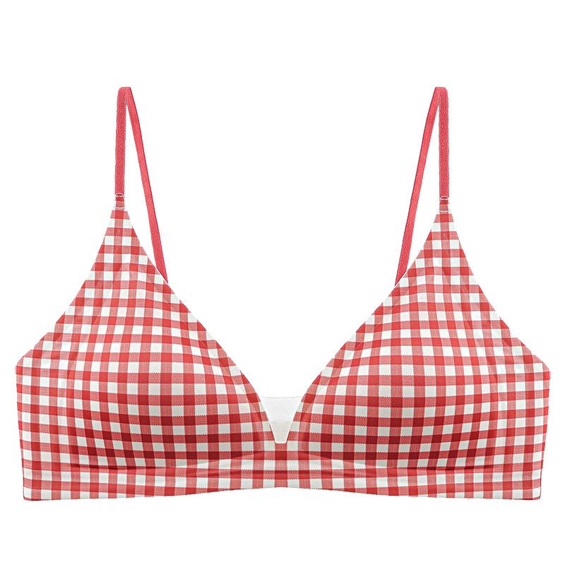 French Mesh Seamless Floral Bra: Minimizes Large Busts, Anti-Sagging, Thin Straps, Triangle Cup Medium (100-115 lbs)