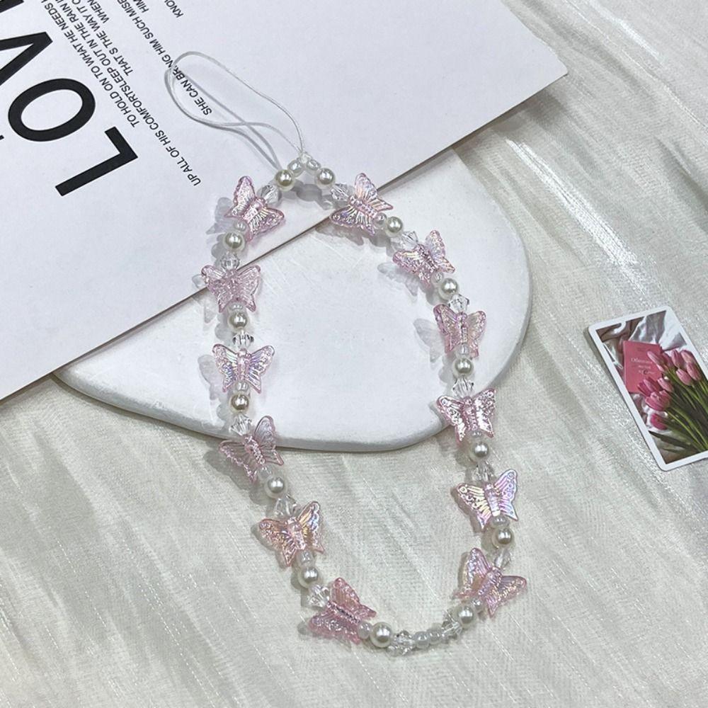 Y2K Candy Colors Cellphone Keychain Butterfly Beaded Butterfly Mobile Phone Chain  Pendant