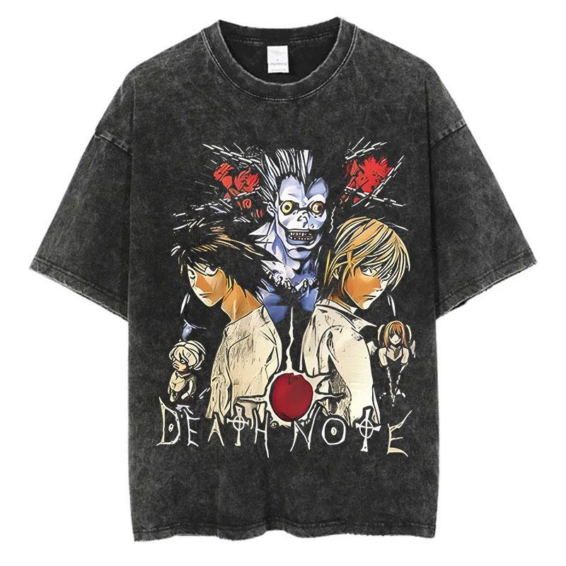 New Arrival Mens Clothe Tee Shirt TShirts Men Tshirt for Men Ropa Hombre Vintage Washed Death Note Anime Graphic Printing
