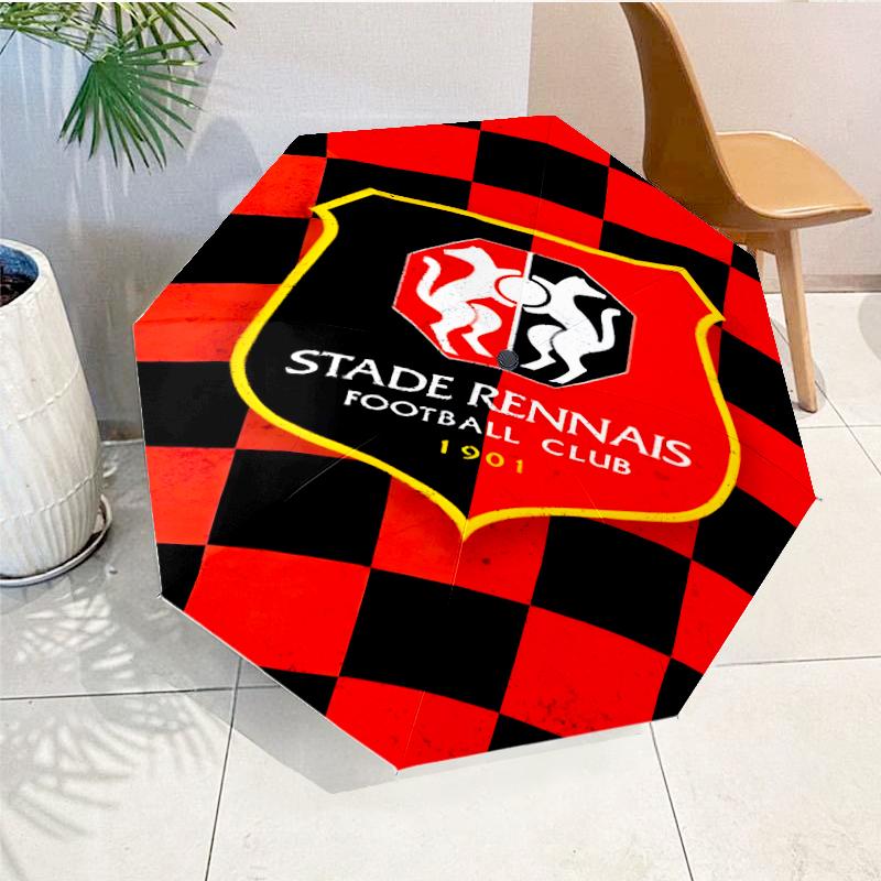 Stade Football Club Crest Automatic Folding Umbrella - 8-Rib Travel Umbrella with Auto Open/Close & Portable, Gift for Christmas, Birthdays