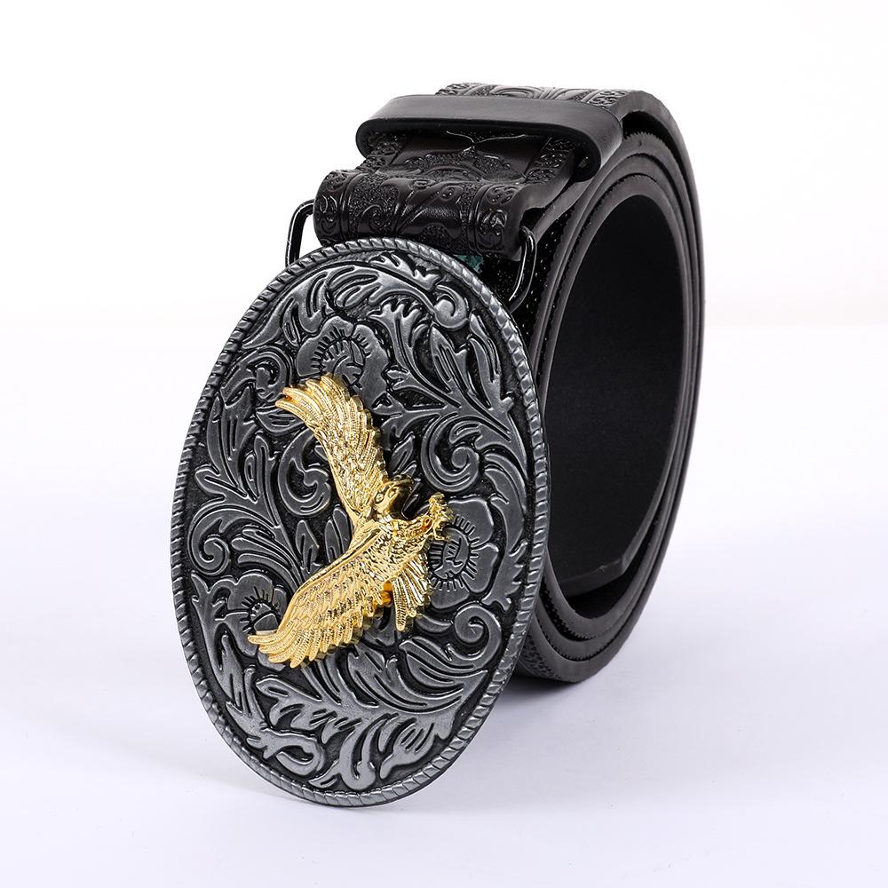 Embossed 3D Hook & Buckle Western Cowboy Style Leather Belt