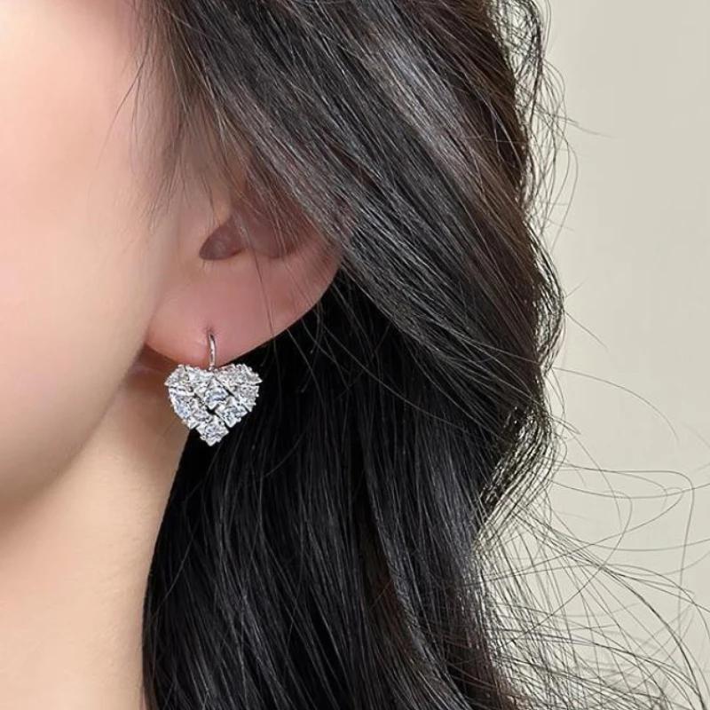 Huitan Delicate Heart Cubic Zirconia Drop Earrings Shiny Graceful Lady Party  Sparkling Wedding Bridal Ear Accessories