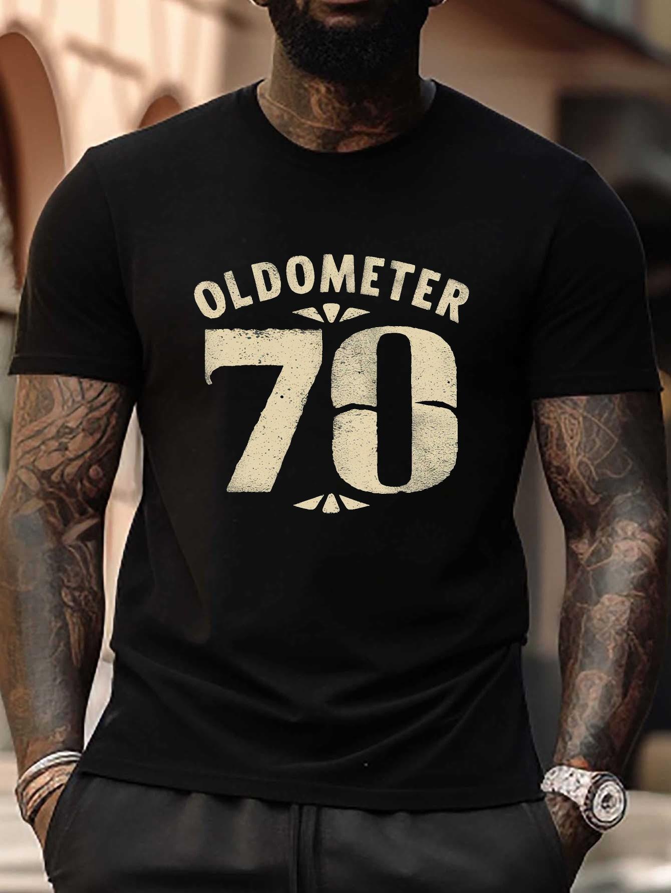 

Plus Size Oldometer 79 Vintage Typography Graphic T-shirt - Black Casual Crew Neck Tee with Geometric Design XXL