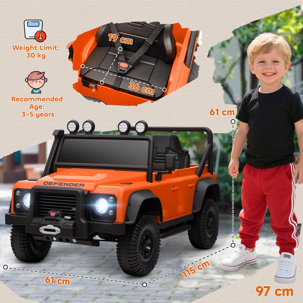Kids Ride On Car with Remote Control, 4-Wheel Suspension, Soft Start, Music, Horn, LED Lights for 3-5 Years Old, Orange