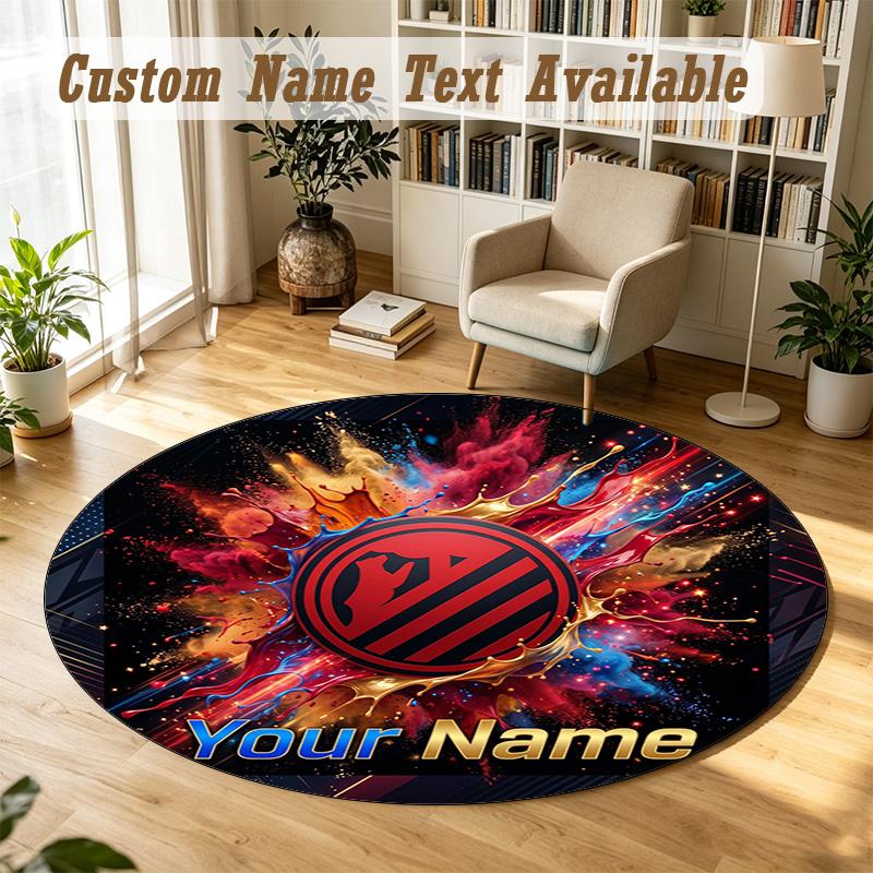 Tapis Rond Nom Personnalisé Motif Atletico Madrid Tapis Antidérapant Décor de Sol pour la Maison