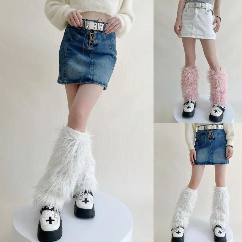 Gothic 80s Party Dance Legwarmers Autumn Winter Plush-Leg Warmers Lolita-Socks Furry Long Boot Socks Gift for Women Girl