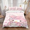3pcs My Melody, Kawaii Breathable Polyester Bedding Set Soft Duvet Cover and 2 Pillowcases,Suitable for All Seasons, 082651b