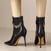 Vinterkjede Høye Hæler Dame Ankelstøvletter Elegante Spisse Sko Dame 2025 Trend Mote Fest Sexy Pumps Chelsea Botas Mujer