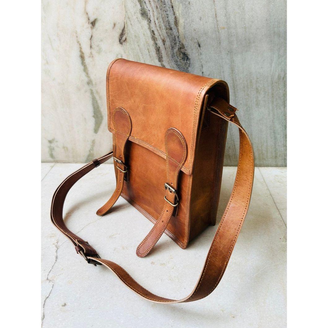 Кожаная сумка-сэтчел с прострочкой для I-pad 9 x 11 x 3 in коричневый — фото 5