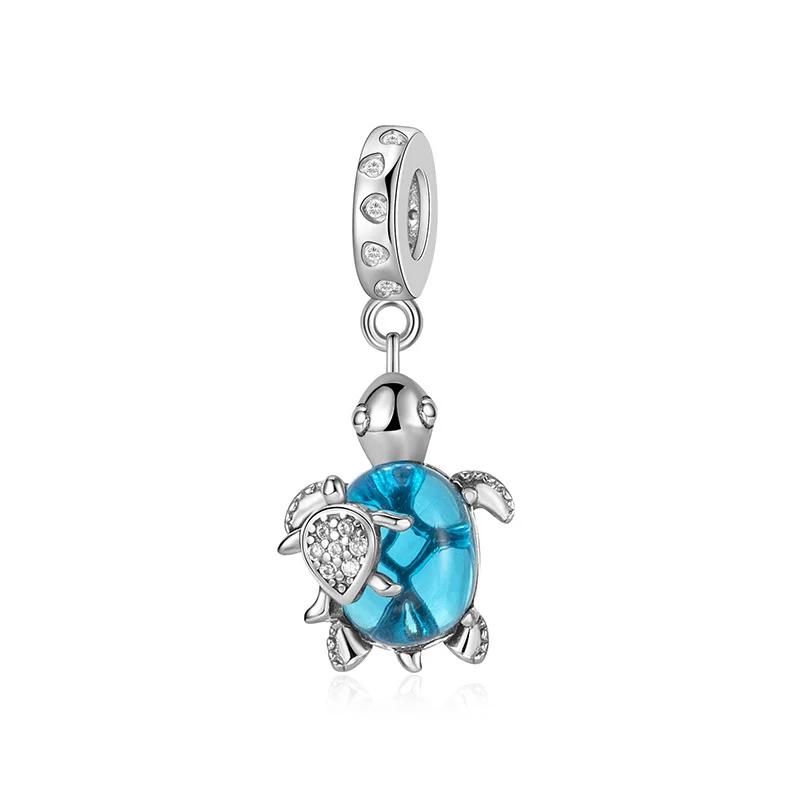 Brand New Summer Murano Glass Sea Turtle Dangle Charm Bead Component Colorful Crystal Pendant Bead Components Compatible With Authentic Original