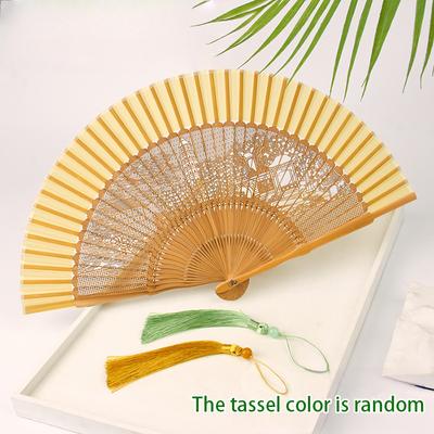 Bamboo Folding Fan Vintage Chinese Style Hollow Carved Fan Wedding Hand Fan Antique Hanfu Fan Fragrant Party Prop Decor Crafts