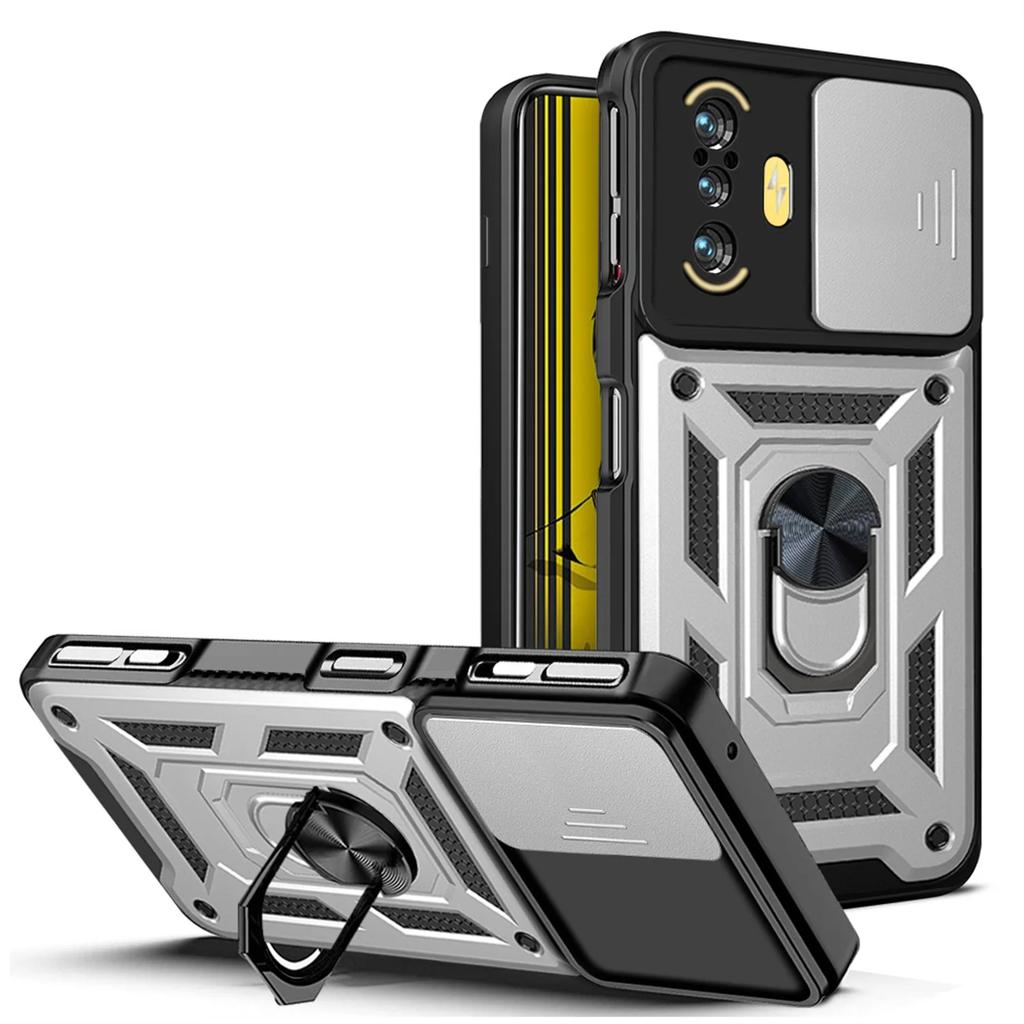 POCO F3 GT Armor Phone Case For Xiaomi POCO F3 GT Cover Lens Protection With Ring Magnetic Stand Holder Coque Fundas Capa Fall