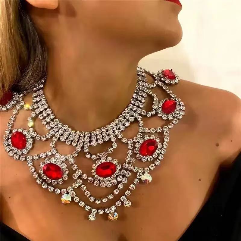 Fashion Items, Exaggerated Multi-Layer Rhinestone Necklace Jewelry Women, Shiny Rhinestone Collarbone Chain Necklace Party Women