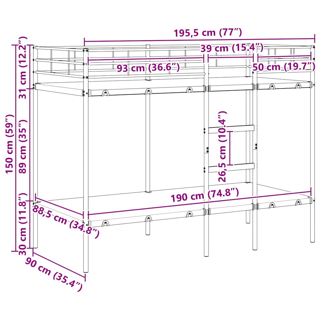 Bunk Bed without Mattress Black 90x190