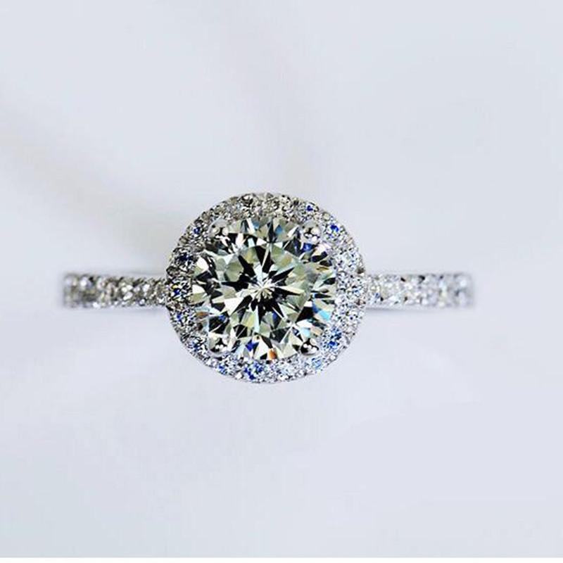 Sweet Round Crystal Female Korean Fashion Claw Mosaic 925 Sterling Silver Jewelry Simulation Crystal Opening Rings  TYB454