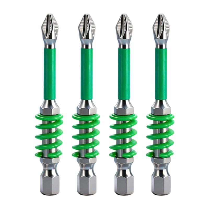 4Pcs High Hardness Alloy Steel Magnetic Spring Loaded Hexagonal Shank Screwdriver Bit For Electricians, Mechanics