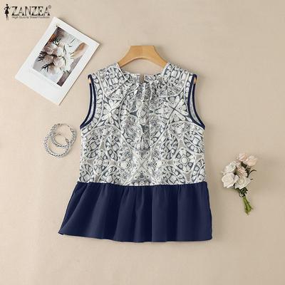 Women Casual Round Neck Loose Sleeveless Print Vest Tops