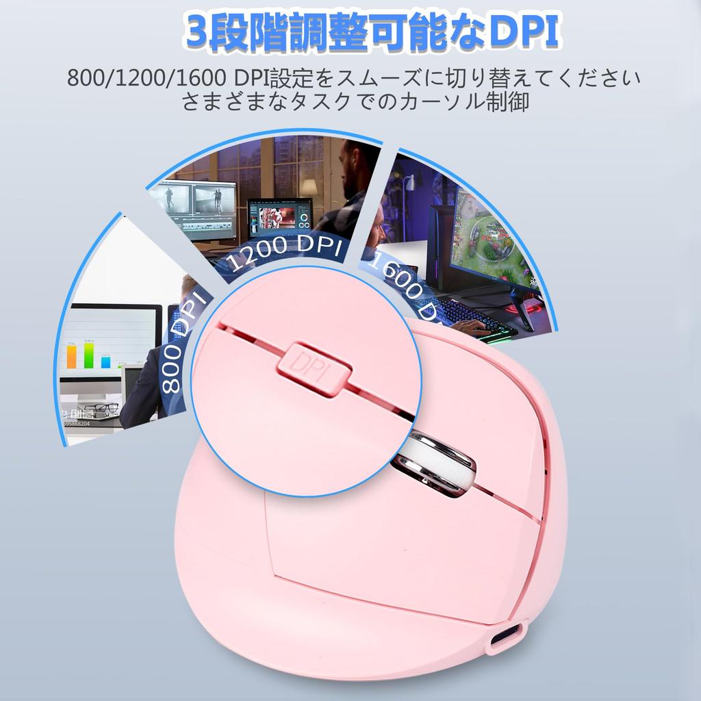 Vertical Bluetooth and USB Wireless Dual Medium 6 Vertical Compatible with and Microsoft Pink Mouse, 5.2 2.4GHz Mode, Size, Quiet, Rechargeable,