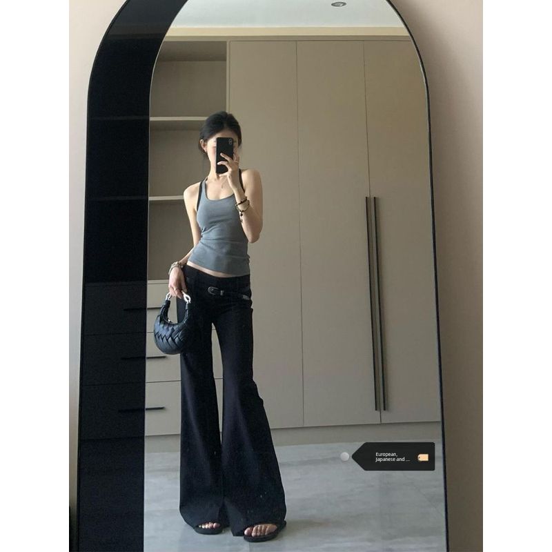 

Plus Size American High Street Black Bootcut Trousers Women s Summer New Arrival Sexy Low Waist Slimming and Straight Mop Suit Pants Black [Quality Edition]] 2XL