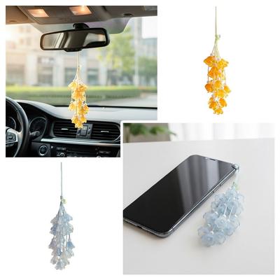 Transparent Car Hanging Ornament Crystal Flower Bellflower Flower Car Ornament  Wrist Strap
