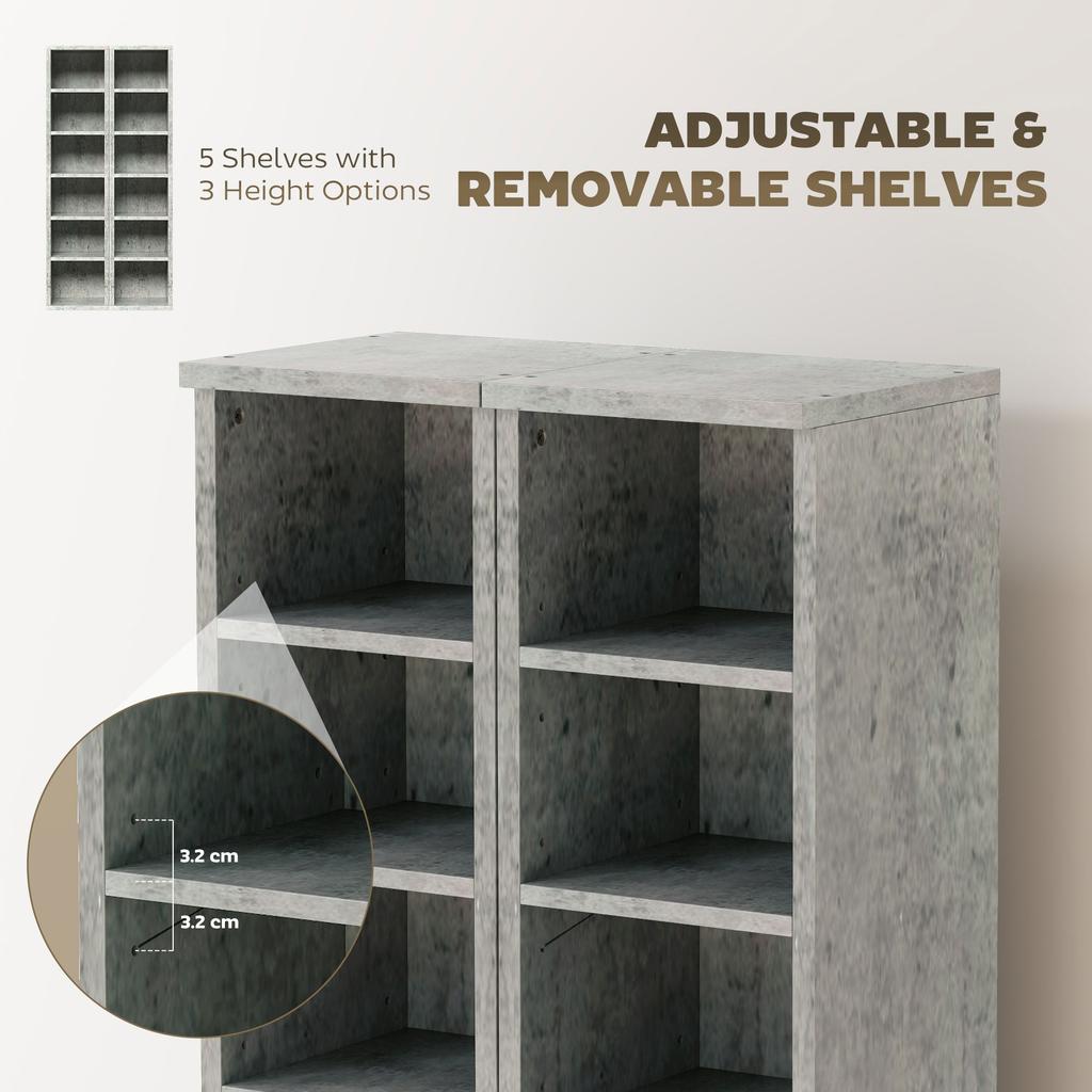 Set of 2 CD Media Display Shelf Unit Tower Rack with Adjustable Shelves, Grey