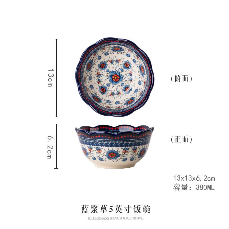 Ceramic bowls and plates Household creative tableware Soup noodle salad bowl Rice bowl Vegetables Fish plate