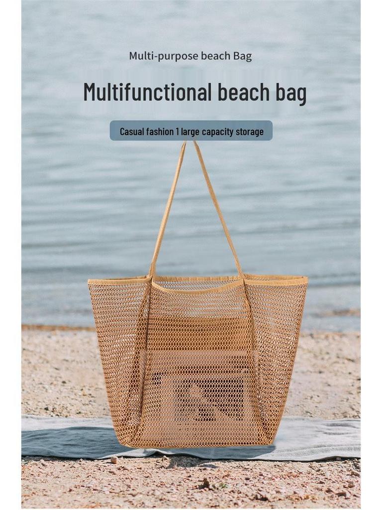 Large Foldable Mesh Beach Shoulder Bag for Outdoor Summer Travel