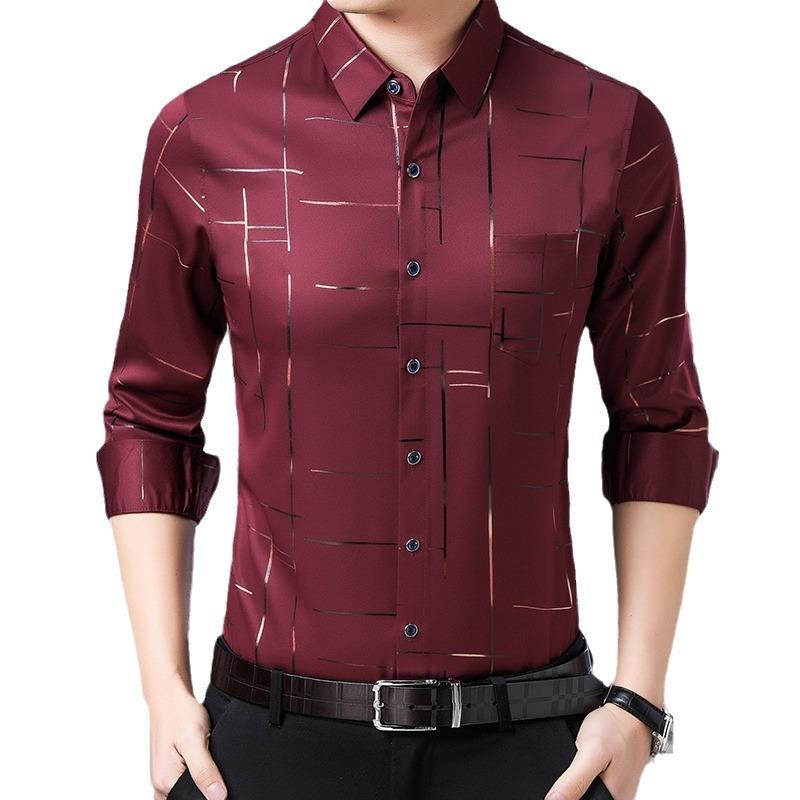 Chemise d'affaires à rayures pour homme, col rabattu, boutonnage simple
