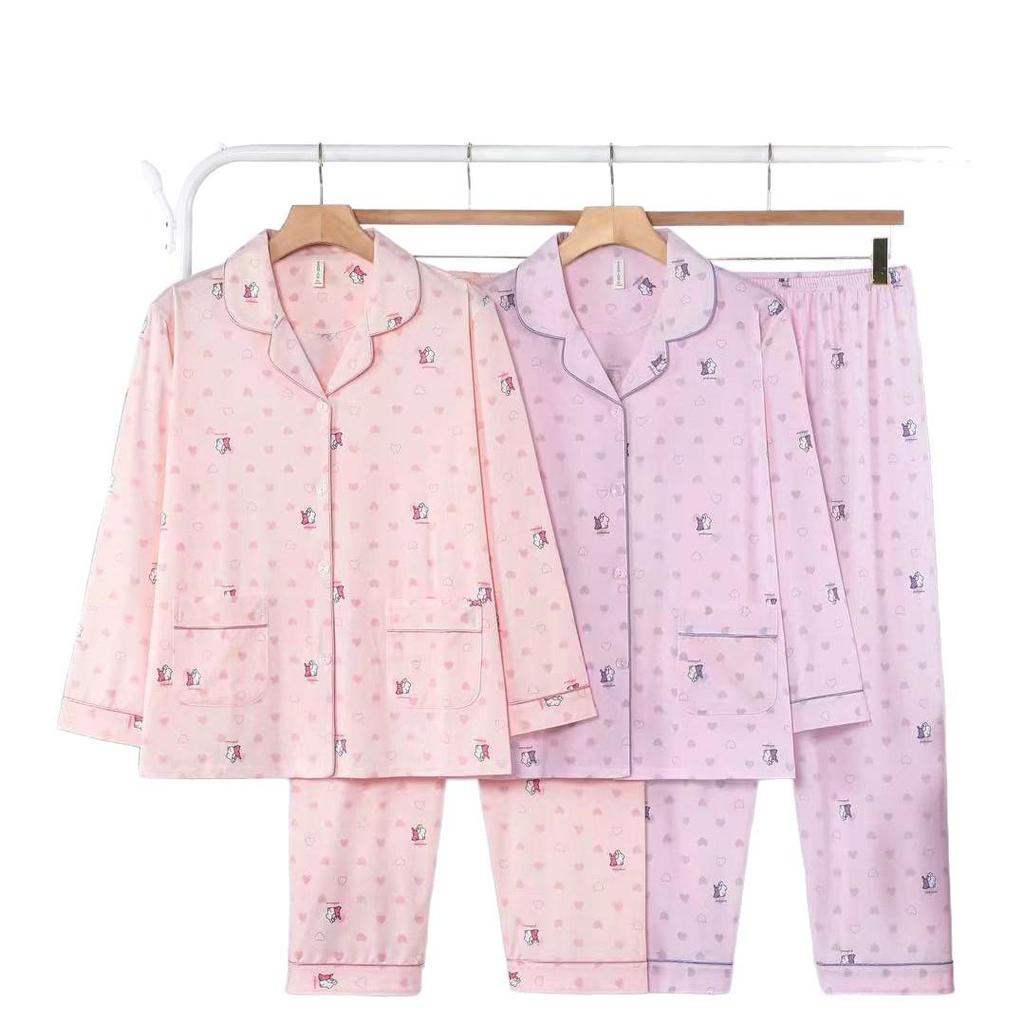 Dingdang Guifei Women's Turn-Down Collar Pajama Set - Autumn/Winter Long Sleeve Top & Pants, Comfortable & Stylish Casual Homewear