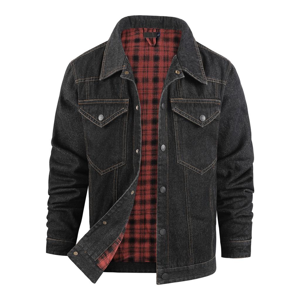 Męska Kurtka Plaidowa Flanelowa Casualowa Kontrastowa Kolorystycznie Kurtka Jeansowa Rozmiar Plus Wiosna Jesień Western