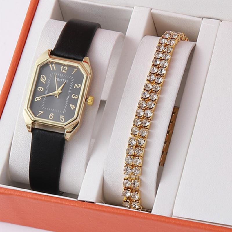 New Casual Fashion Leather Ladies Business Square Quartz Watch Korean Version Rhinestone Jewelry