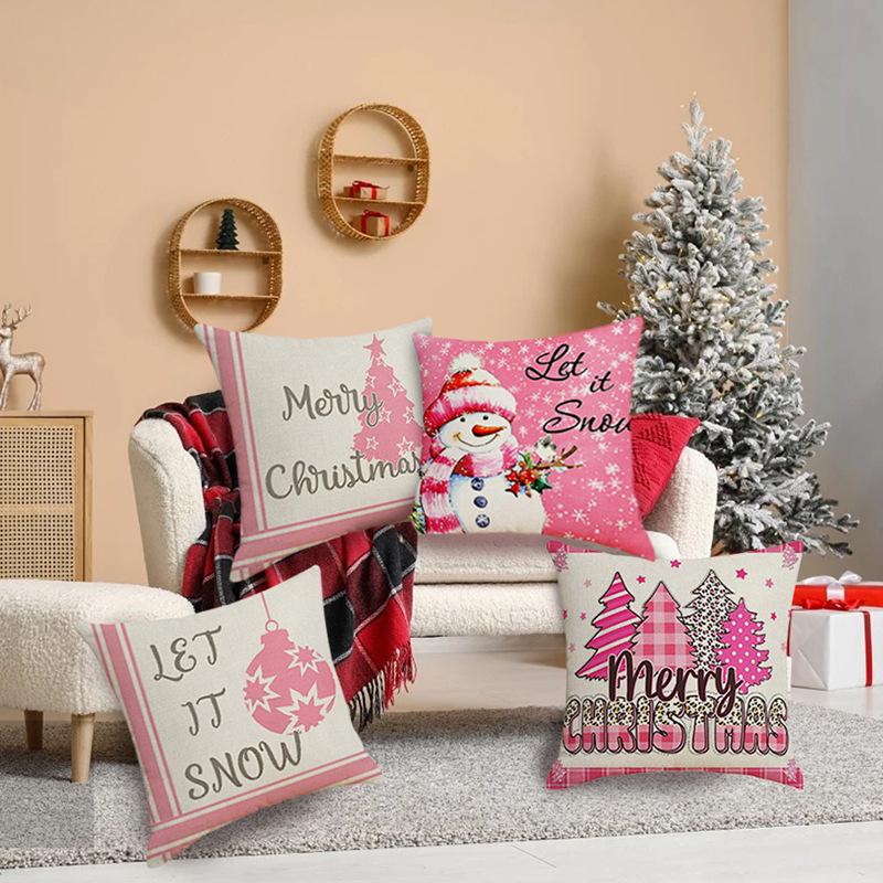 New Pink Christmas Pillow Cover Home Bedroom Sofa Lumbar Cushion Santa Claus Letter Pillow Cover