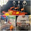 Metal Art Sculpture Set Three People Standing on Grill Mesh Handmade Decorative Barbecue Hot Dog Cooking Tool Figurines