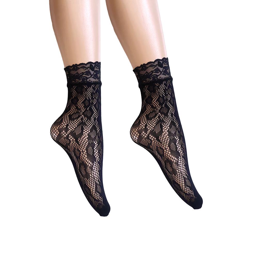 Chaussettes d'été en dentelle résille Perle Noire - Respirantes, Invisibles Grandes Tailles